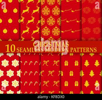 Natale. 10 seamless eleganti modelli moderni. Illustrazione Vettoriale