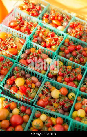 Stati Uniti d'America, oregon, Ashland, pomodori ciliegia in vendita presso la valle di rogue coltivatori e mercato crafters Foto Stock