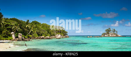 La Seychelles, Mahe, Anse Royale, Ile Souris, Spiaggia, Vista panoramica Foto Stock