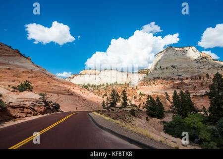 Strada che conduce attraverso il parco nazionale di Zion, Utah, Stati Uniti d'America Foto Stock