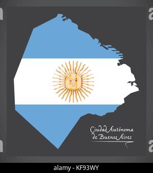 Ciudad Autonoma de Buenos aires mappa di argentina con l'argentino bandiera nazionale illustrazione Illustrazione Vettoriale