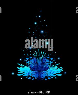 Blu fiore magico su sfondo nero Illustrazione Vettoriale