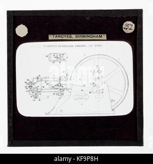 Lantern Slide Tangyes Ltd, AA tipo motore benzina Schema, circa 1910 Foto Stock