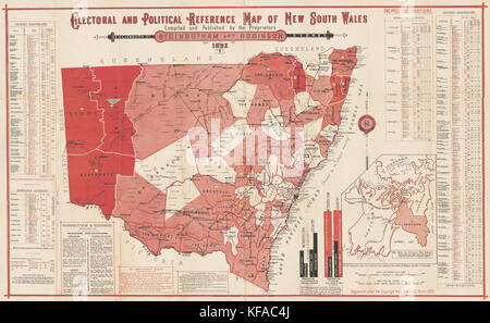 1892 elettorale e politico mappa di riferimento del Nuovo Galles del Sud Foto Stock