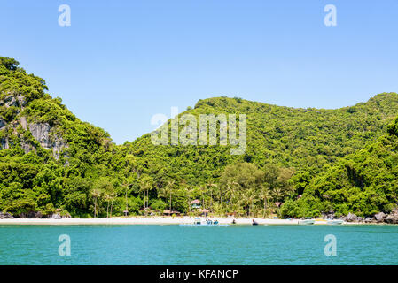 Bei paesaggi naturali dell'isola, la spiaggia e il mare durante l'estate presso il molo galleggiante anteriore del ko Wua Talap island in mu ko Ang Thong compit Foto Stock