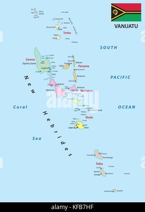 Vanuatu politica e amministrativa di mappa vettoriale con bandiera Illustrazione Vettoriale