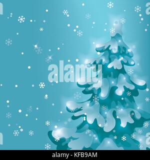 Giorno d'inverno. la neve è caduta. showfall. pine tree innevato con luci delle vacanze Illustrazione Vettoriale