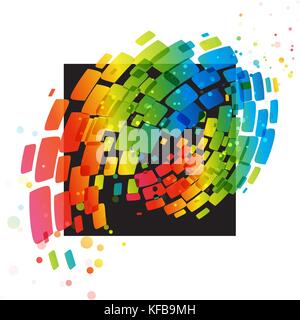 Colorate ornamento astratto su un quadrato nero Illustrazione Vettoriale