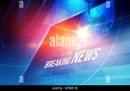 Graphical Ultime notizie testo con lens flare e globo terrestre dello sfondo. 3d'Illustrazione, 3D Render Foto Stock