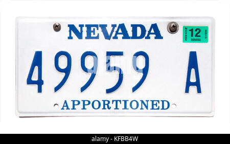 Licenza Nevada piastra; numero di immatricolazione del veicolo. Nevada numero di targa. Nevada ripartiti targa. Foto Stock