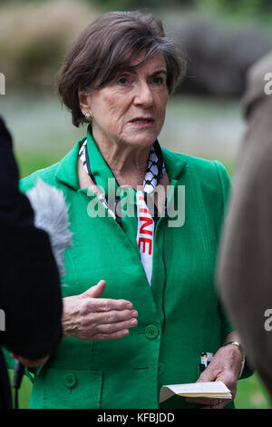 Londra, Regno Unito. 26 ott 2017. Jenny Tonge, la baronessa Tonge, indipendente del partito liberal-democratico, peer è intervistato circa la Dichiarazione Balfour su college green in Westminster. il centenario della dichiarazione balfour è il 2 novembre. Credito: mark kerrison/alamy live news Foto Stock