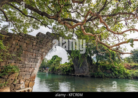 Stock photo - yangshuo, Cina presso il drago ponte che attraversa il fiume li Foto Stock