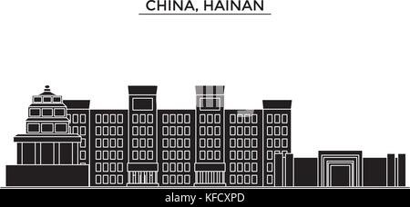 Cina, architettura hainan urban skyline con punti di riferimento, cityscape, palazzi, case ,vettore paesaggio della città, corse modificabile Illustrazione Vettoriale