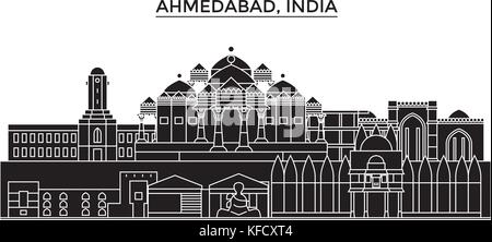 India, Ahmedabad architettura skyline urbano con i punti di riferimento cityscape, palazzi, case ,vettore paesaggio della città, corse modificabile Illustrazione Vettoriale