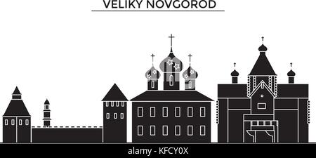 Russia, veliki novgorod architettura skyline urbano con i punti di riferimento cityscape, palazzi, case ,vettore paesaggio della città, corse modificabile Illustrazione Vettoriale