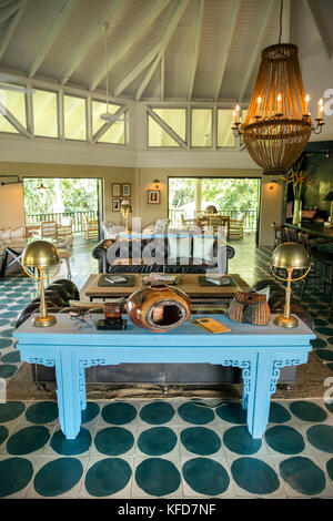 BELIZE, Punta Gorda, Toledo, all'interno della lobby principale del Belize Lodge e della Jungle Farm di BELIZE Foto Stock