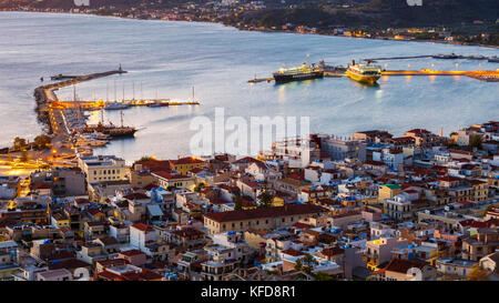 Porto di Zante città come visto da di Bochali view point, Grecia. Foto Stock