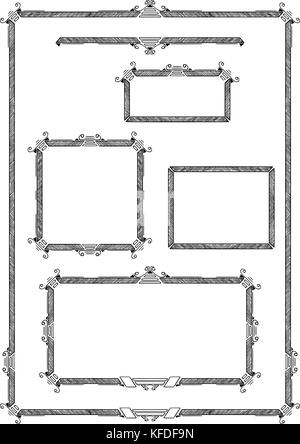 Set di varie artistica cornice ornamentale design etichetta nello stesso stile. Illustrazione Vettoriale