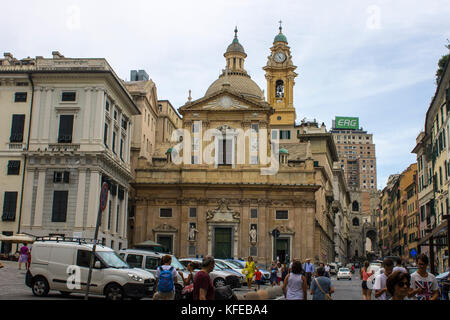 La Chiesa del Gesu e dei Santi Ambrogio e Andrea, una chiesa barocca nel centro di Genova, Italia Foto Stock