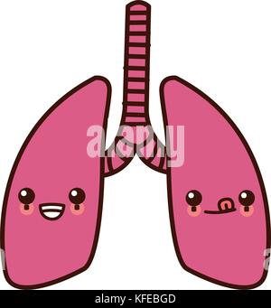 Polmoni organo umano kawaii cartoon Illustrazione Vettoriale