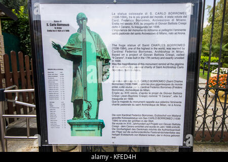 Il San Carlone o sancarlone o il colosso di san Carlo Borromeo, una gigantesca statua in bronzo eretta tra il 1614 e il 1698. Il sacro monte di Arona, ital Foto Stock