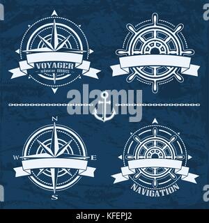 Set di vintage design nautico elementi Illustrazione Vettoriale