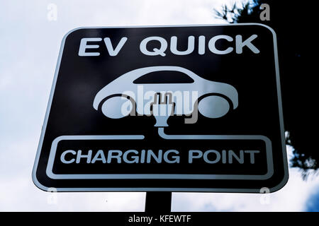 Polo del segnale del punto di ricarica rapida del veicolo elettrico (EV) sul punto della stazione di ricarica Foto Stock