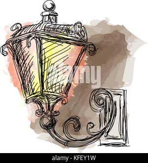 Lanterne Vintage lampada, disegnato a mano illustrazione vettoriale Illustrazione Vettoriale