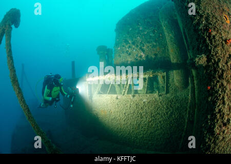 Relitto Peltastis e immersioni subacquee, Mar Adriatico, Mar Mediterraneo, Krk, Golfo del Quarnero o Baia, Croazia Foto Stock