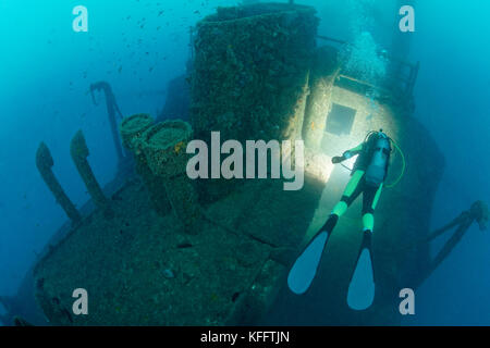 Relitto Peltastis e immersioni subacquee, Mar Adriatico, Mar Mediterraneo, Golfo del Quarnero, Croazia Foto Stock