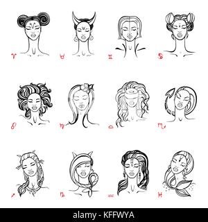 Segno zodiacale. bella moda ragazza. vettore disegnati a mano illustrazione. Illustrazione Vettoriale