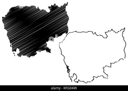 Cambogia mappa illustrazione vettoriale, scribble schizzo Cambogia Illustrazione Vettoriale