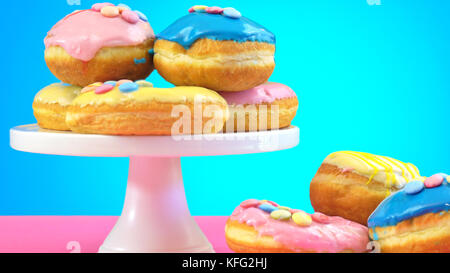 La Pop Art stile colore ciambelle e panificio goodies luminoso su sfondo colorato. Foto Stock
