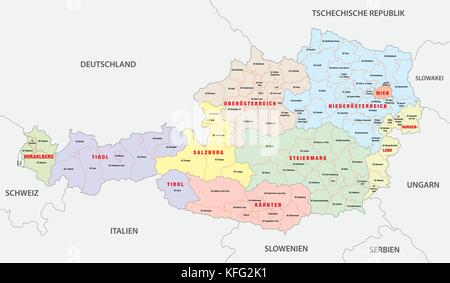 Politica e amministrativa di mappa vettoriale dell'Austria in lingua tedesca Illustrazione Vettoriale