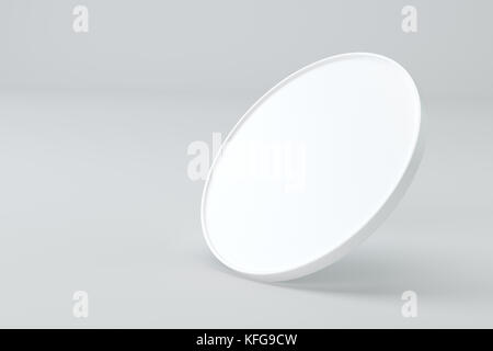 Blank round cartello bianco su sfondo grigio. Il rendering 3D Foto Stock