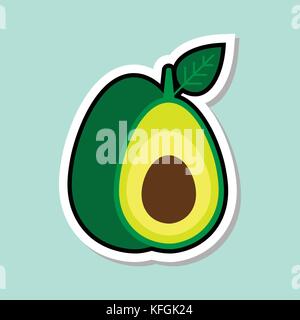 Adesivo di avocado su sfondo blu colorato icona di frutta Illustrazione Vettoriale