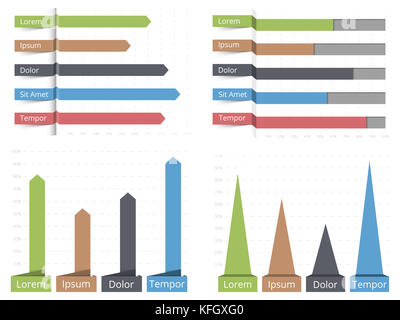 Quattro grafici a barre orizzontali e verticali di grafici a barre con il testo, business modelli infographics, vettoriale EPS10 illustrazione Foto Stock