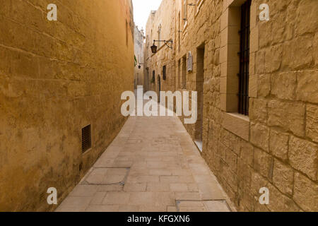 Vicolo stretto sentiero / / passaggio / percorso a piedi nella antica e storica città fortificata di Mdina a Malta. (91) Foto Stock