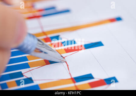 Primo piano di imprenditore analizzando la barragrafica in office Foto Stock