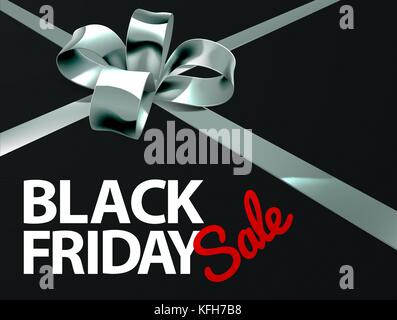 Black Friday sale Argento nastro regalo Bow Design Illustrazione Vettoriale