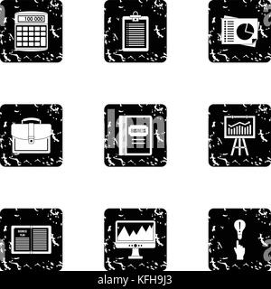 Società di set di icone, stile grunge Illustrazione Vettoriale