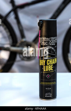 Muc off noleggio pulizia e lubrificazione prodotti, mountain bike. Foto Stock