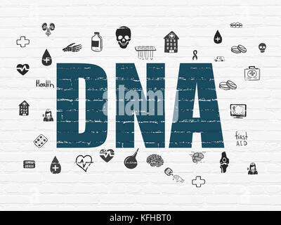 Il concetto di assistenza sanitaria: dna su sfondo a parete Foto Stock