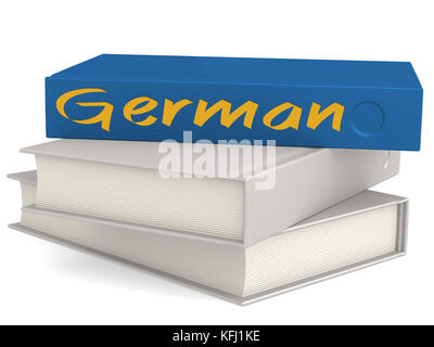 Copertina rigida libri con la parola tedesca, rendering 3D Foto Stock