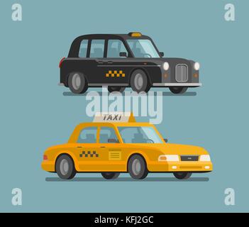 Servizio taxi, concetto di taxi. Icona o simbolo auto, veicolo, trasporto, consegna. Illustrazione vettoriale dei cartoni animati Illustrazione Vettoriale