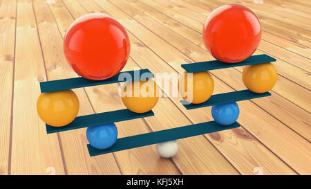 Il rendering 3d. coloratissime palle in perfetto equilibrio Foto Stock