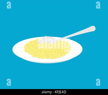 Il cous cous porridge in piastra e cucchiaio isolato. Cibo sano per la prima colazione. illustrazione vettoriale Illustrazione Vettoriale