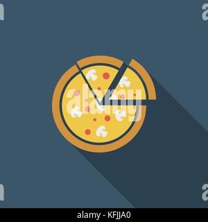 Icona della pizza. Vettore di piana relativa icona con lunga ombra per il web e applicazioni per dispositivi mobili. Esso può essere utilizzato come - il logo, il pittogramma, icona, una infografica elemento. Illustrazione Vettoriale