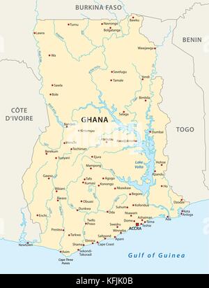 Il ghana mappa vettoriale Illustrazione Vettoriale