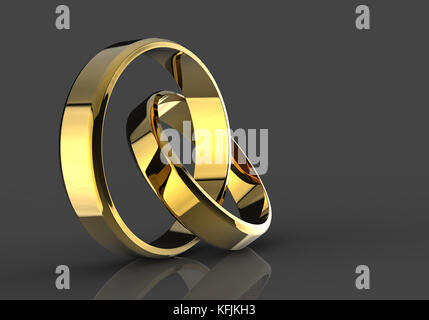 Vista dettagliata del platino anelli di nozze su uno sfondo nero. Foto Stock